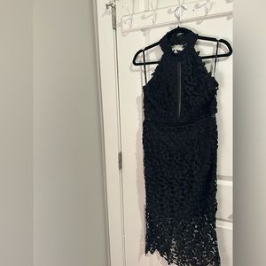 Black Halter Bardot Dress